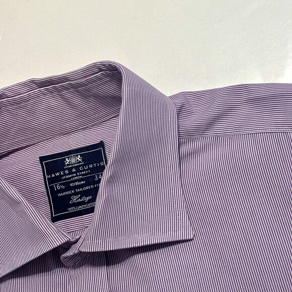 Hawes & Curtis Dress Shirt Warwick Tailored Fit Mens Size 16.5 34 Purple Striped - Picture 5 of 9